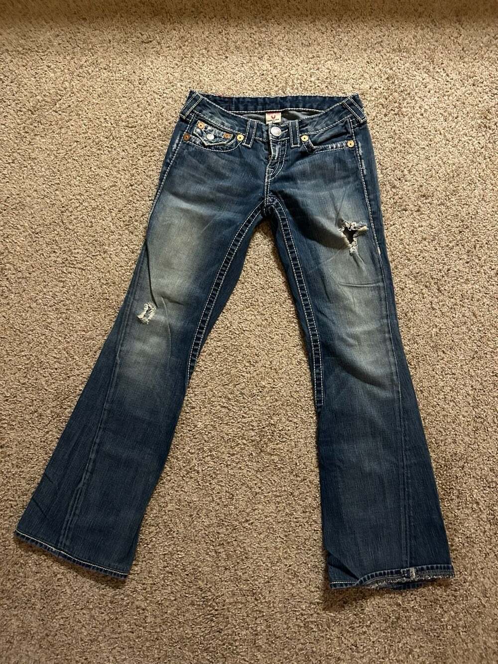 True Religion Joey Big T Distressed Bootcut Jeans Size 27 Womans